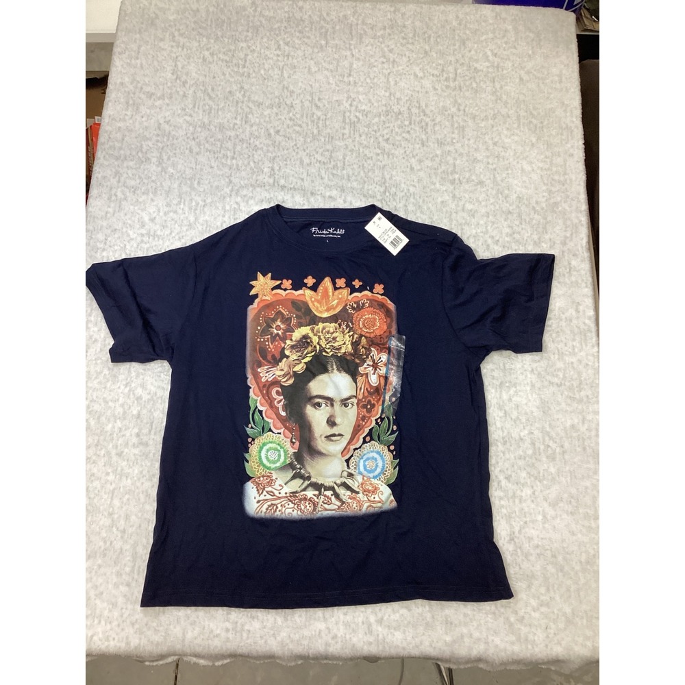 Frida Kahlo Graphic T-Shirt Navy Blue Floral Portrait Tee JT26163 Womens Large